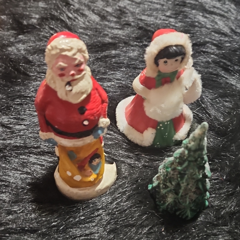 Festive Santa and Angel & Christmas Tree Figurines. VINTAGE. - Picture 1 of 11